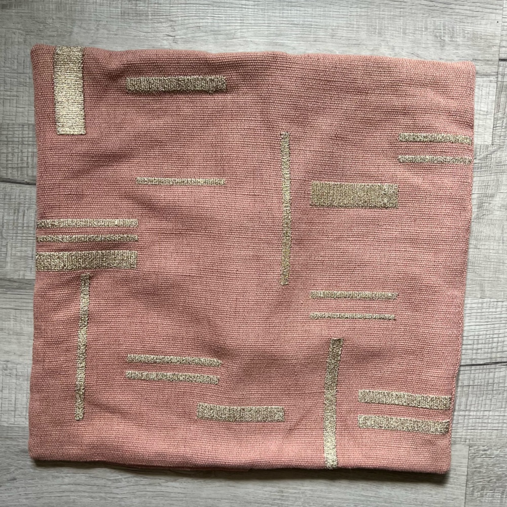 WEST ELM Embroidered Metallic Blocks Pillow Cover Geometric Accent Set PINK - Picture 8 of 14